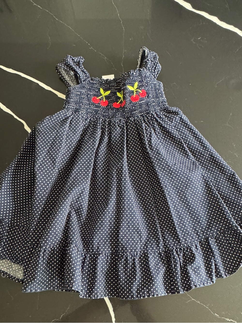 Gymboree Navy Polka Dot Sundress with Cherry Embroidery